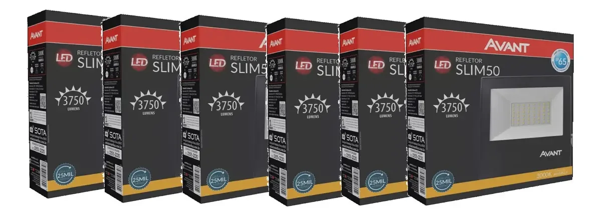 6x Refletores Slim Avant 50w Luz Branco Quente Tom Amarelado