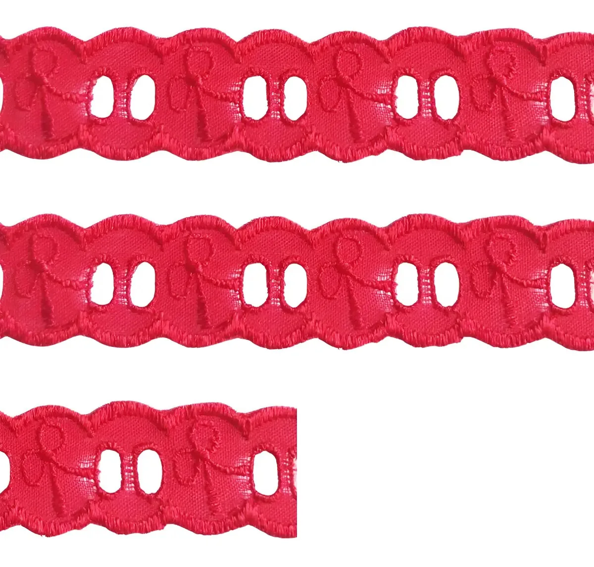 Bordado Inglês Trader Vermelho 2cm x 13,7m Tecido Lese Laise