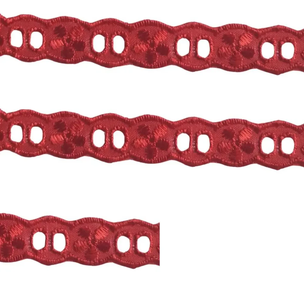 Bordado Inglês Passafita Trader 1,5cm 13,7m Vermelho Poliéster Algodão