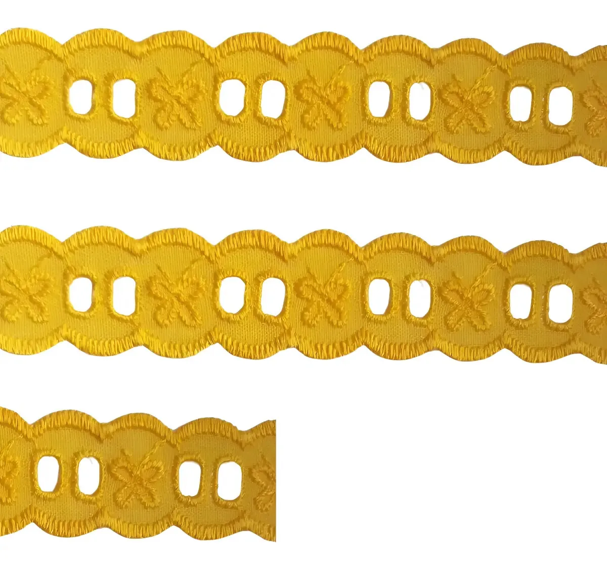Bordado Inglês Trader Modelo 16059 Amarelo Ouro Passafita 2cm 13,7m