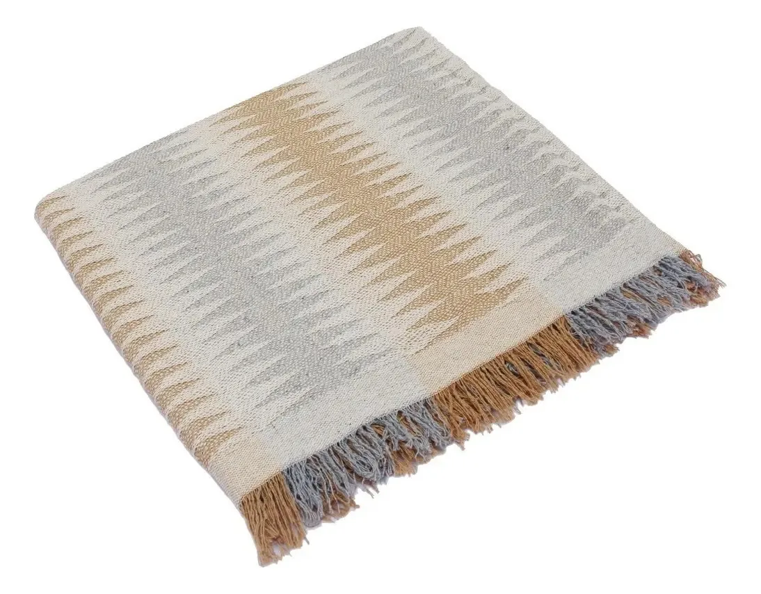 Manta Sofá Soft Chevron P/ 3 Peças Cor Caramelo Cinza