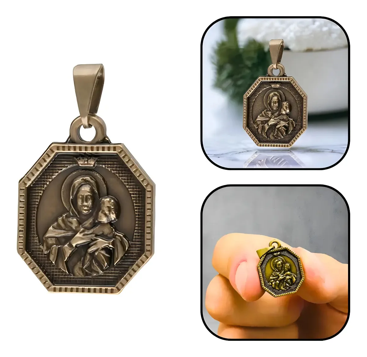 Medalha Pingente Mãe Rainha Metal Ouro Velho 2cm