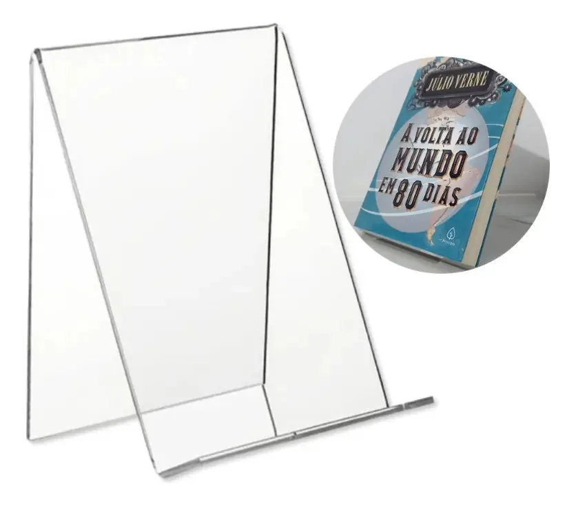 Suporte Expositor Para Livros Tablet Em Acrilico Vitrine Cor Transparente