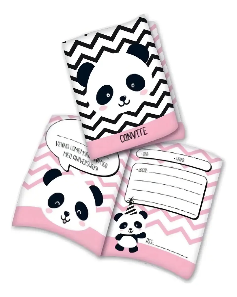 Convite Panda Rosa C/8