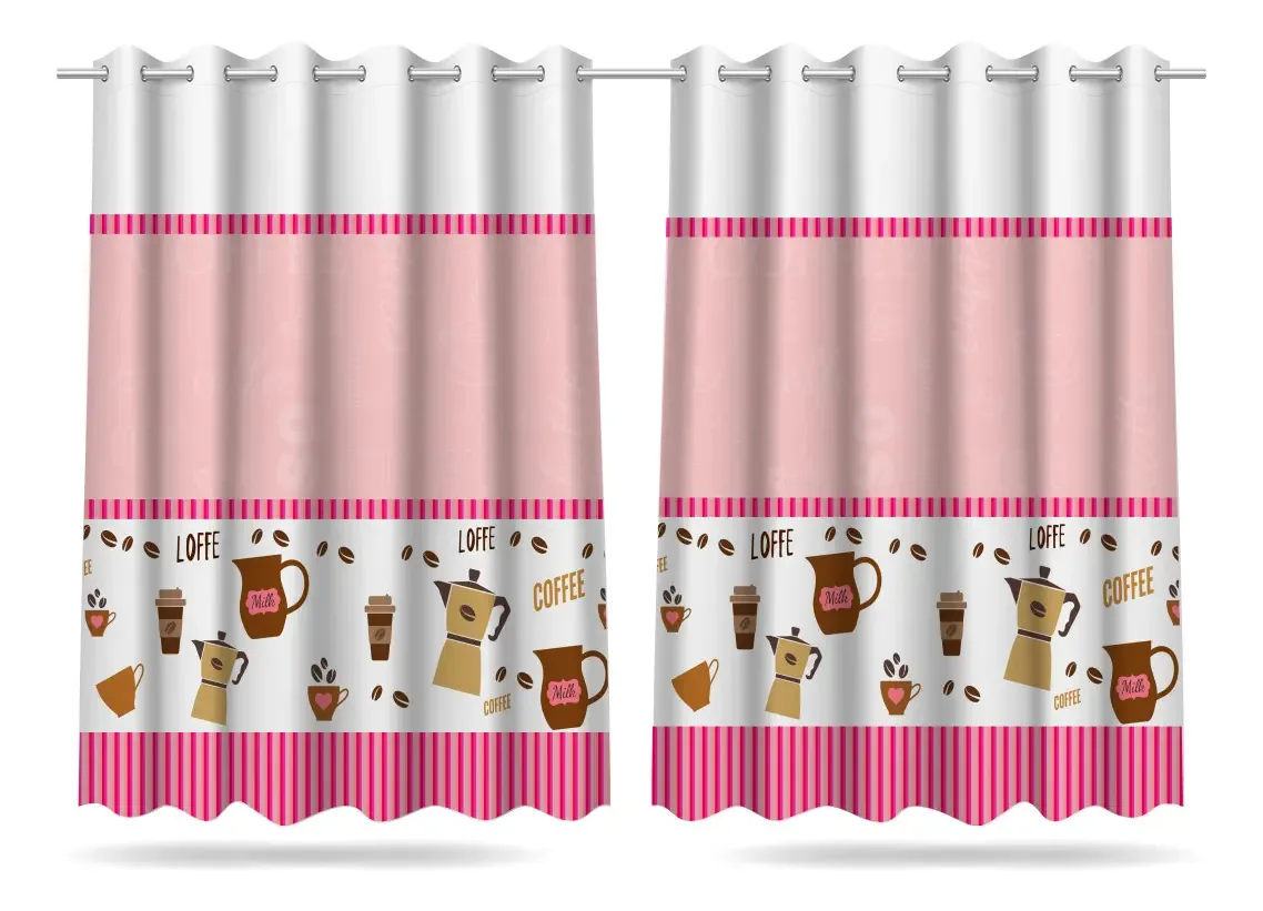 Cortina Cozinha Em Oxford - 2,40x1,30 Estampada Cor Cortina Estampa Coffee
