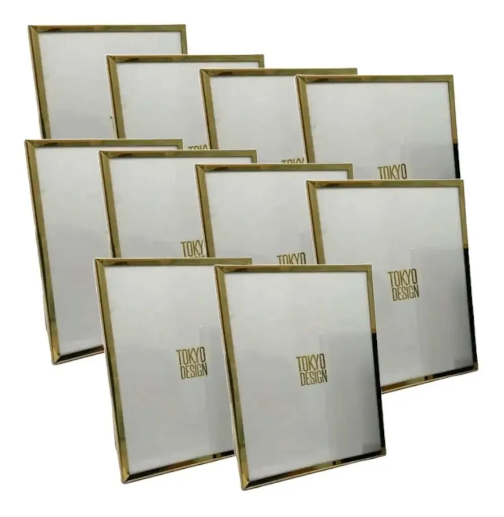 Kit 10 Porta Retratos 15x20 Aço Inox E Vidro Cor Dourado