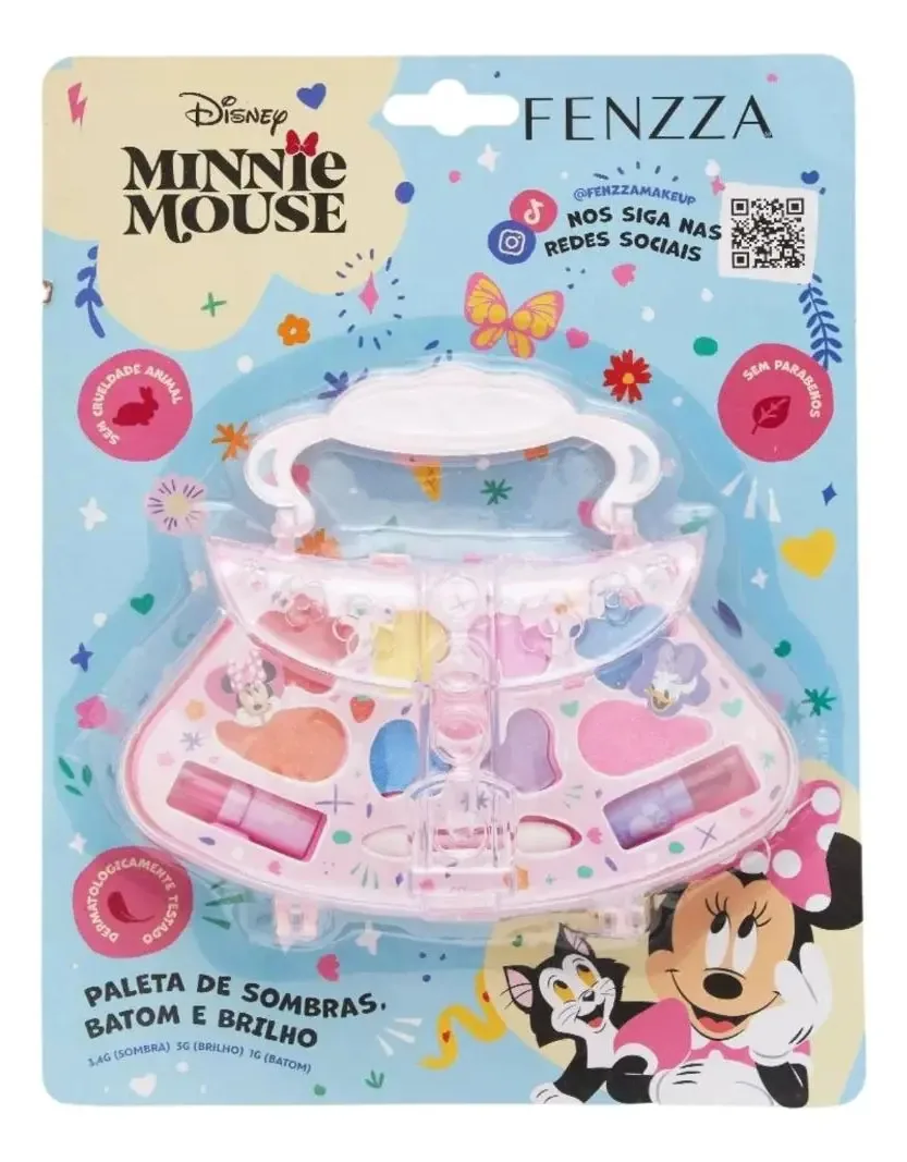 Kit Maquiagem Infantil Fenzza Disney Minnie Mouse Paleta Batom Brilho