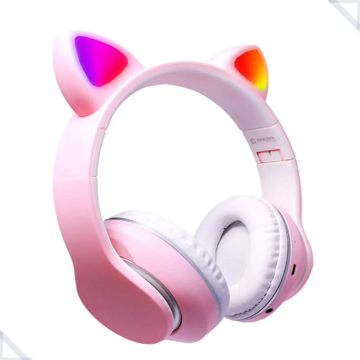 Fone Ouvido Gatinho Luzes Led Bluetooth Microfone Infantil Cor Rosa