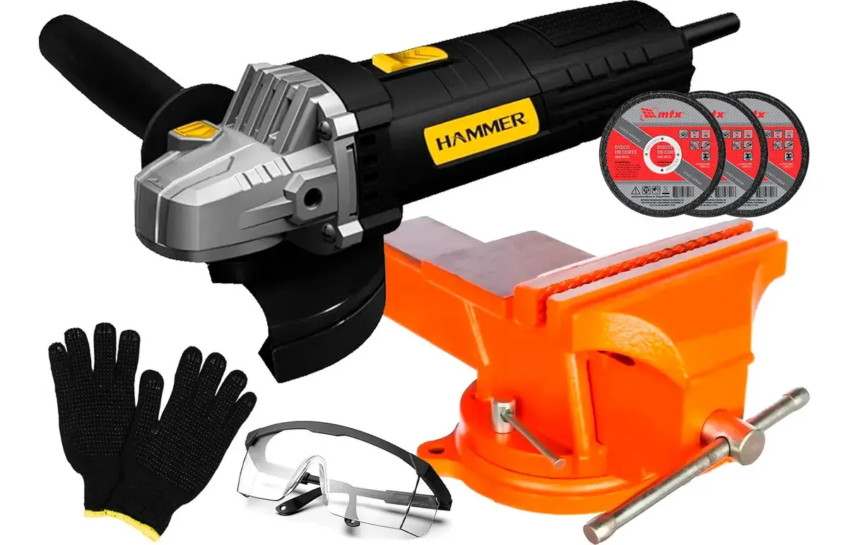 Esmerilhadeira Lixadeira 4.1/2 + Torno Morsa Bancada + Kit Cor Preto Frequência 60hz