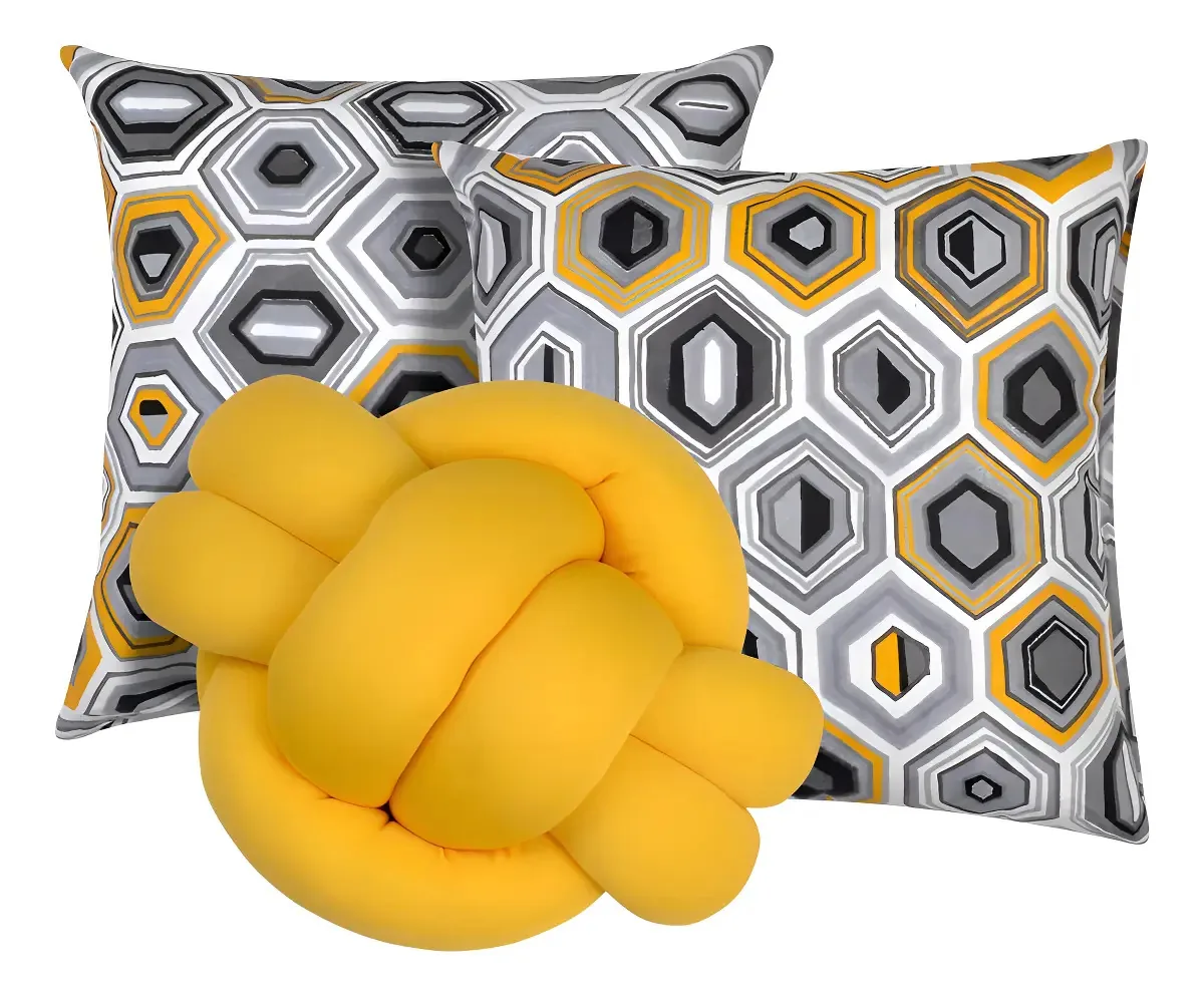 2 Almofadas Decorativas Sala Sofá + Almofada Nó Amarelo