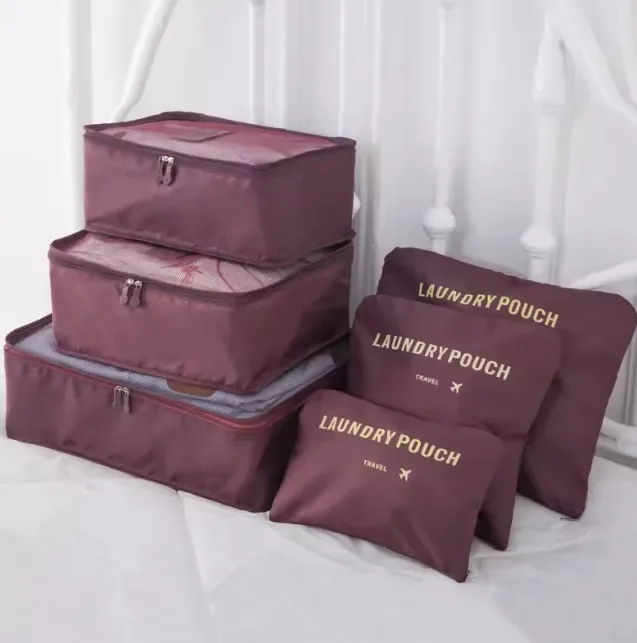 Kit 6 Necessaires Organizadoras Roupas Calçados Acessórios Para Mala Viagem Trabalho Praia Passeio Marca Lemon Shark Cor Marsala