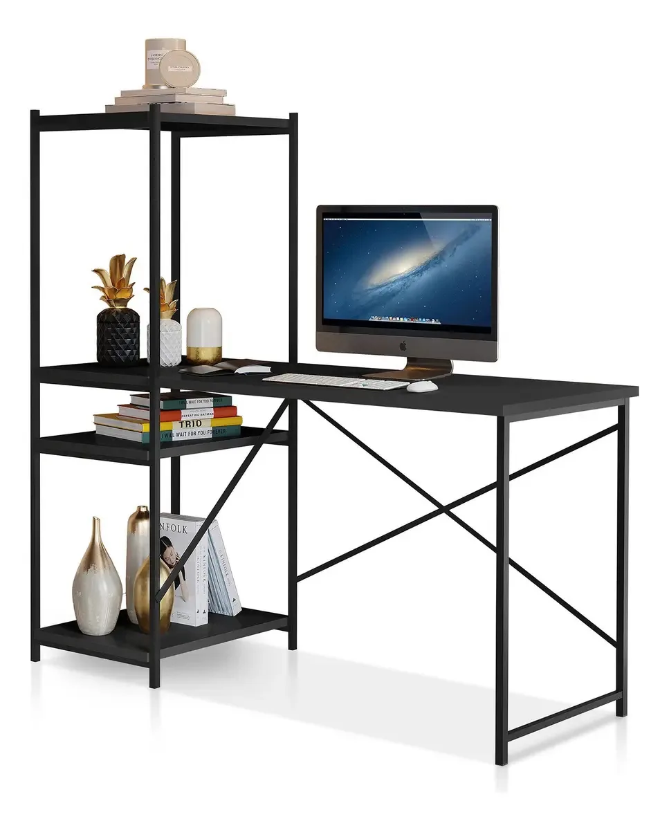 Escrivaninha Mesa Home Office Industrial Com Prateleiras Pc Cor Preto - Preto