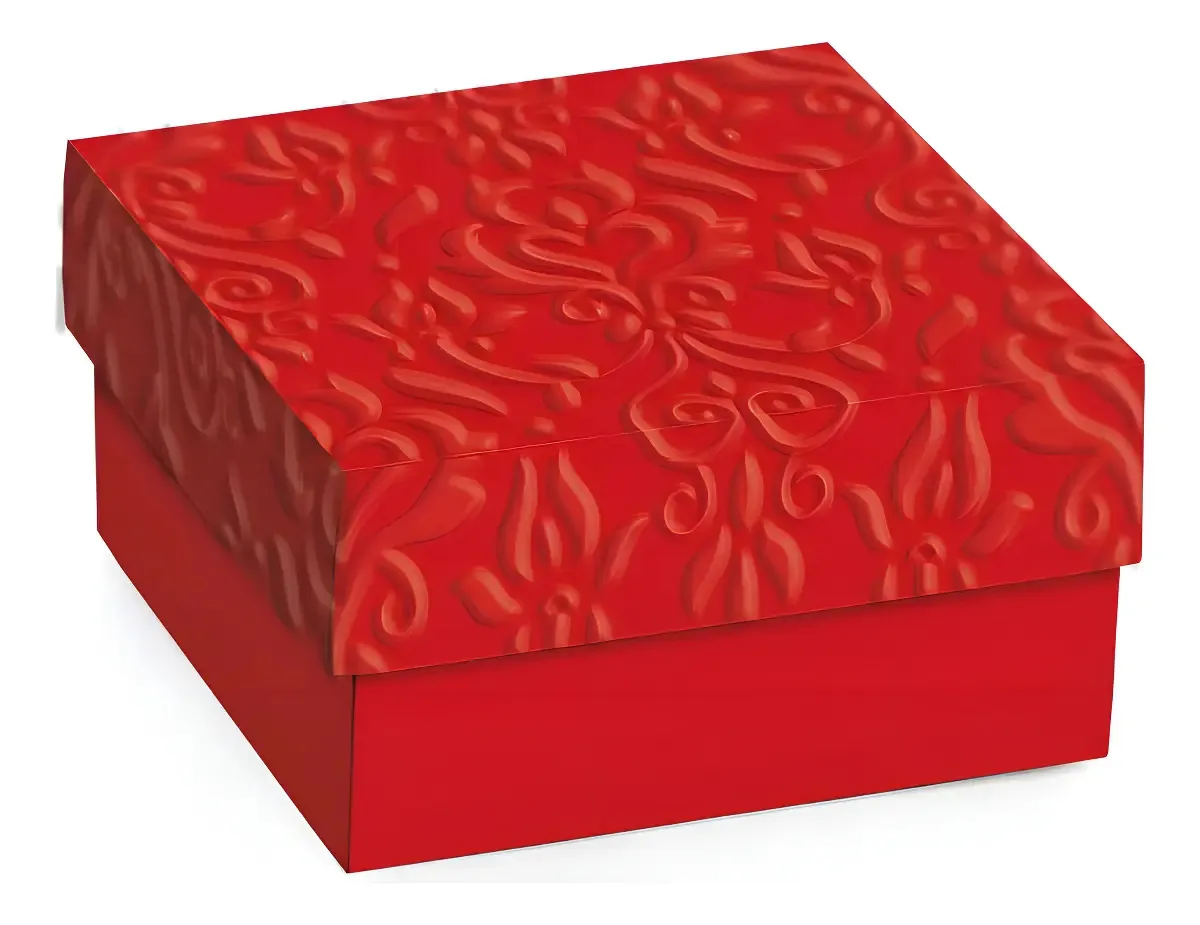 Mini Cx Quadrada Cromus Relevo Vermelho G 12x12x4 Pt C/10 Un