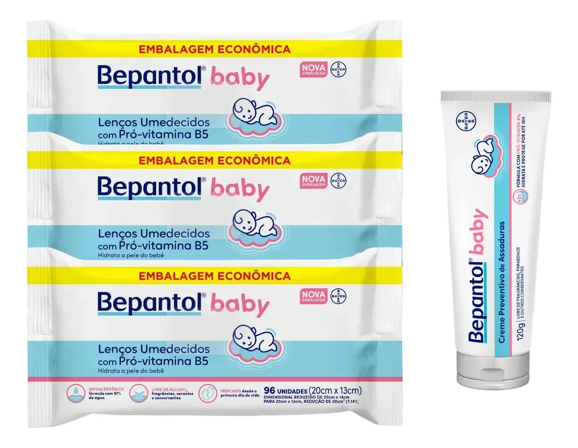 Kit Bepantol Baby Lenços Umedecidos e Pomada Assadura 96 Unid 120g