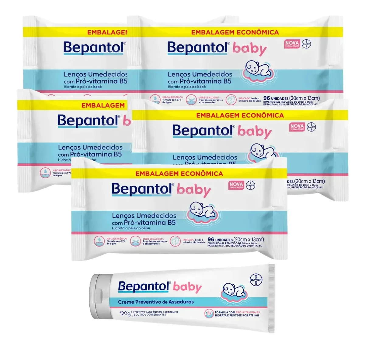 Kit 1 Pomada Antiassaduras + 5 Lenços Umedecidos Bepantol Baby 96un