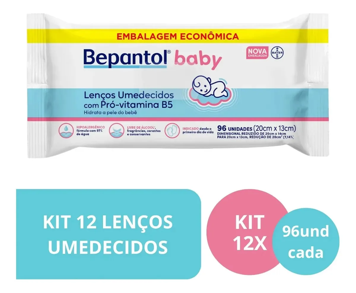 Lenços Umedecidos Bepantol Hipoalergênicos 12 Pacotes 96un cada
