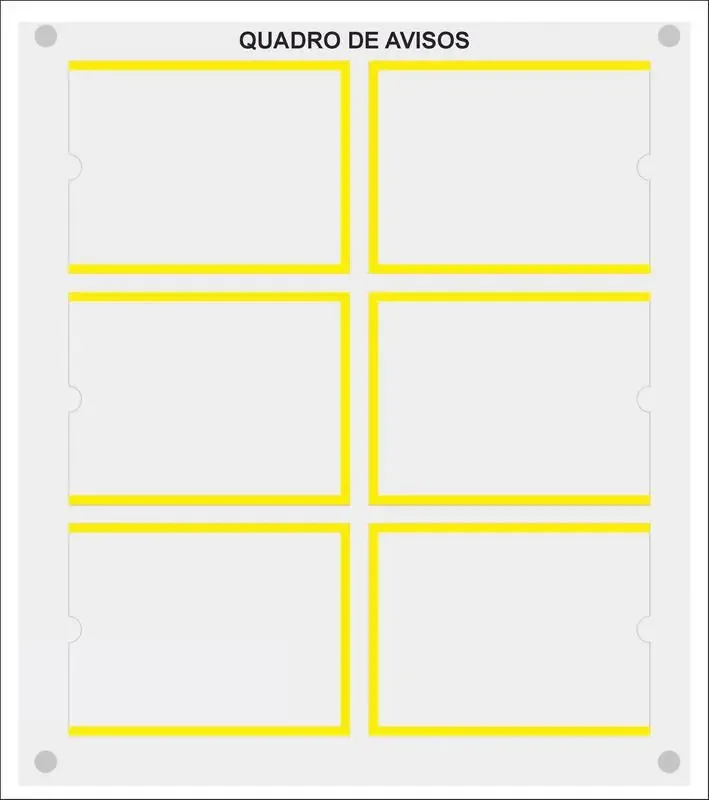 Quadro De Aviso 6 Displays A4 Amarelo 74x85 Cm