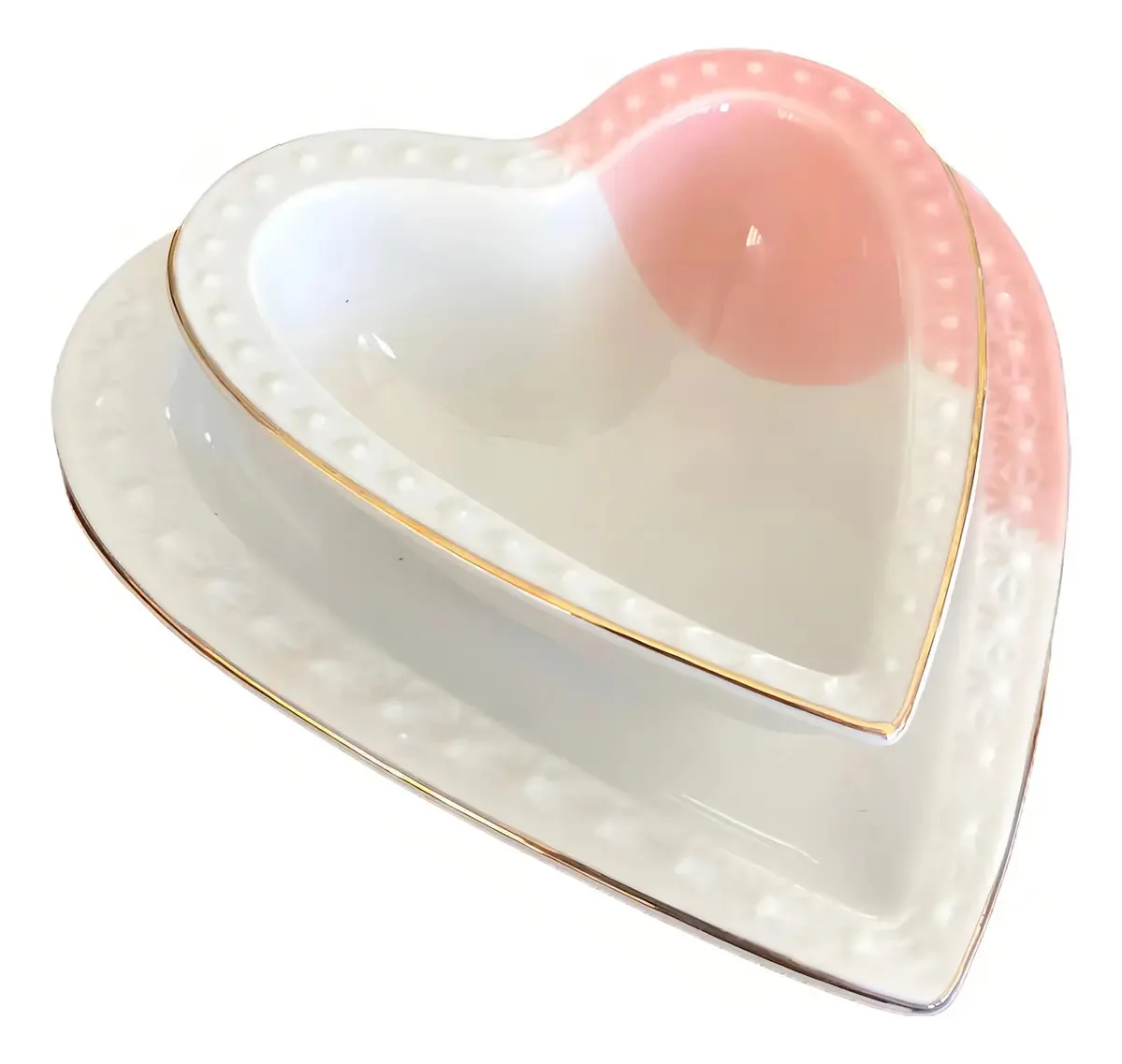 Conjunto De 2 Pratos Coração Em Porcelana