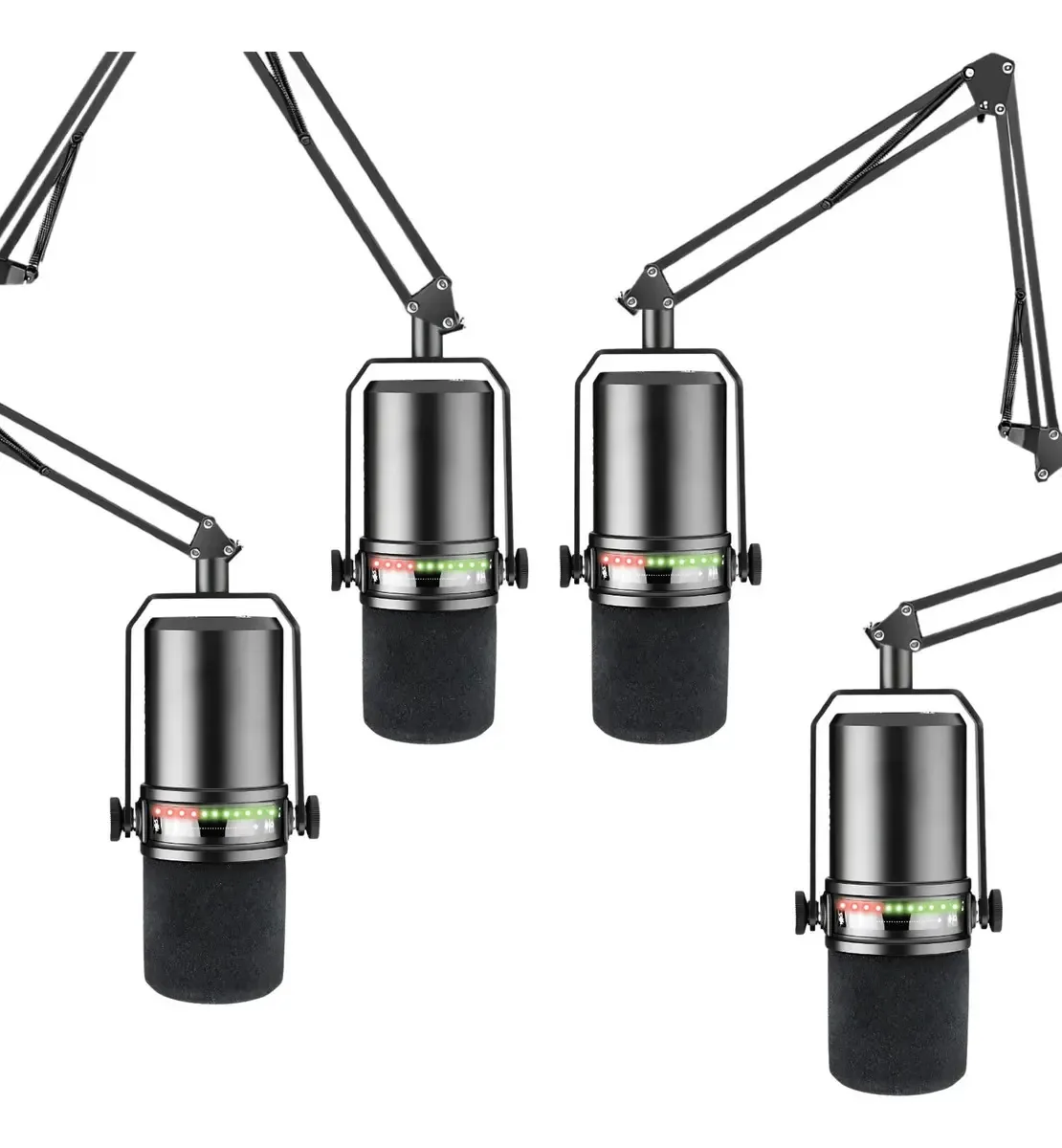 4 Microfones Dm-8 + 4 Suporte Pedestal Profissional Condensador Cardioide Podcast Dylan Gravar Estudio Audio Gravaçao Live Usb-c Xlr Balanceado