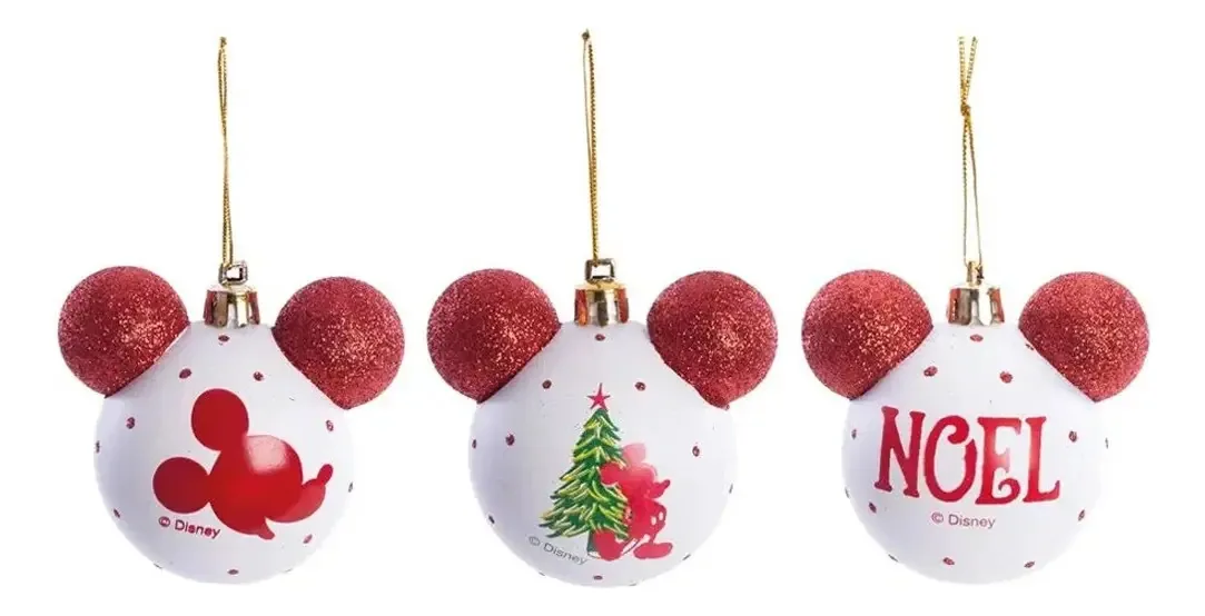 Bola Natal Mickey Glitter Sort Vm Bco 10cm 2un 1108570 Cromus