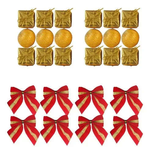 Kit com 30 Enfeites para Árvore de Natal Rio Master, Dourado e Vermelho
