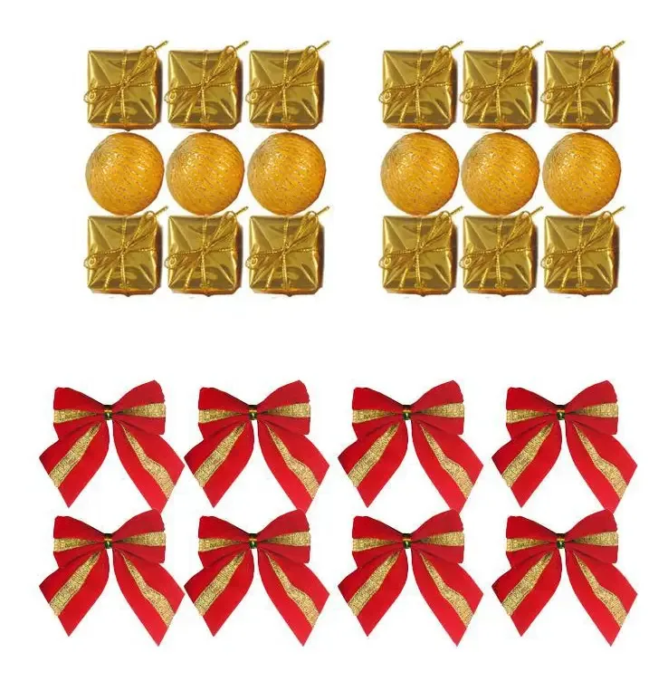Kit 30 Enfeites Natal Dourados - Bolas, Caixas, Laços