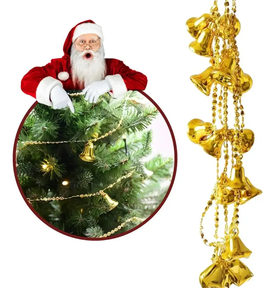 Enfeite para Árvore de Natal Dourado com Bolinhas e Sinos