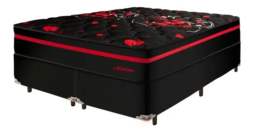 Conjunto Box E Colchão King Size Hellen - Preto/vermelho
