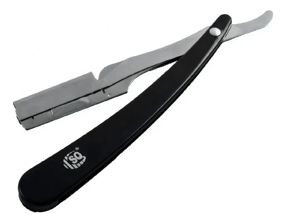 Navalhete Barba Aço Inoxidável Cabo Preto Linha Barbearia