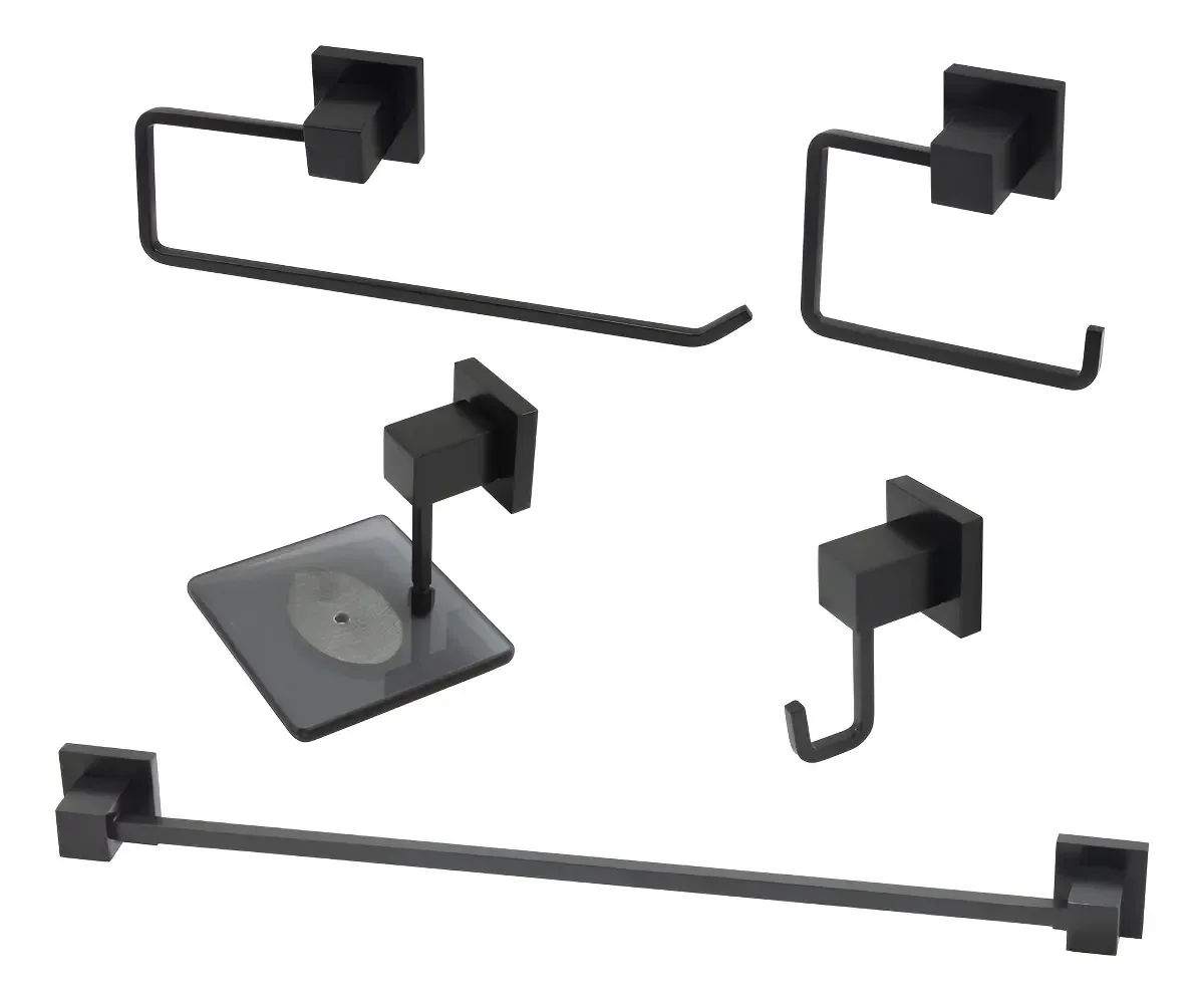 Kit Acessórios Banheiro Class Acabamentos Quadritt Luxo Preto 5 Peças