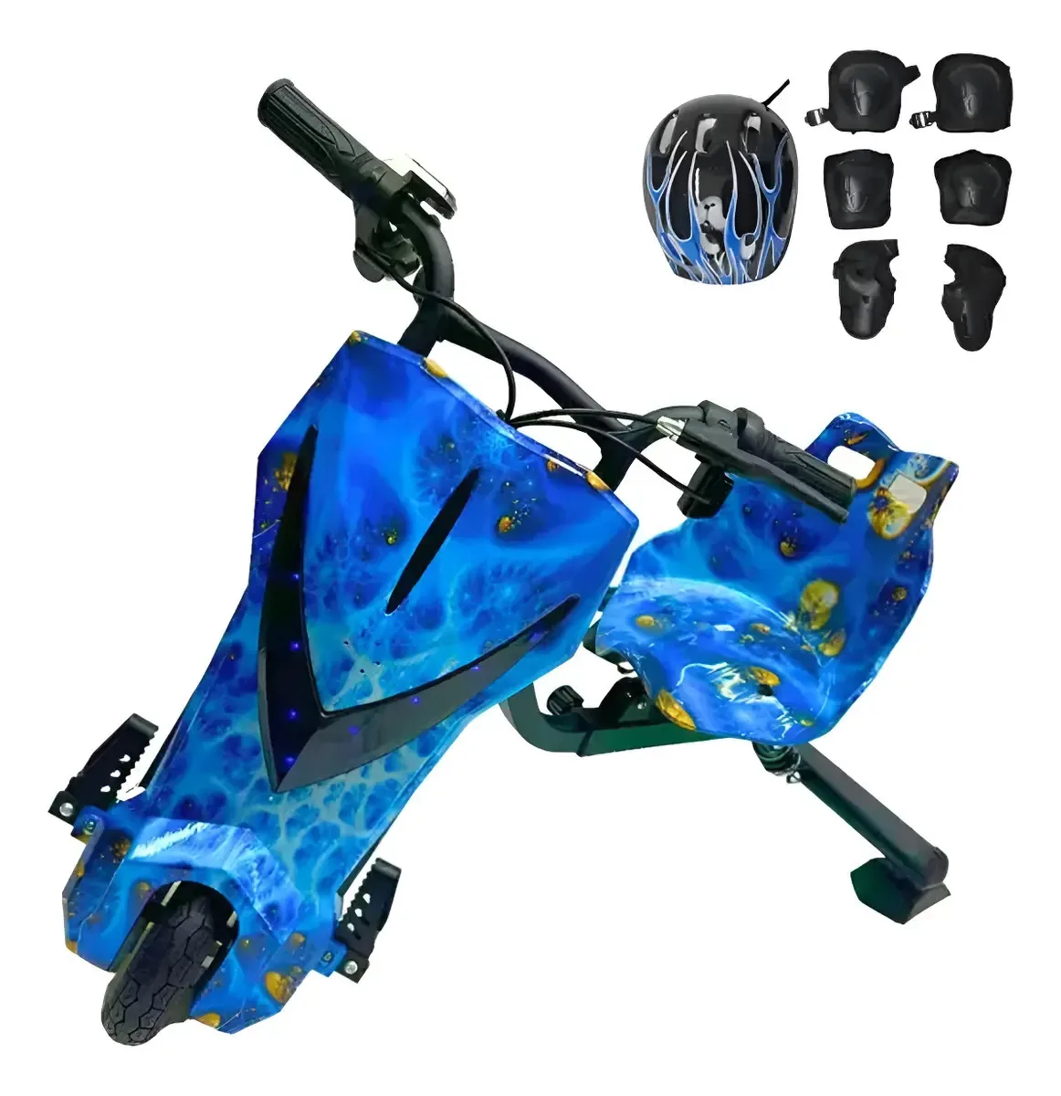 Triciclo Drift Elétrico Infantil 3 V Kit De Proteção E Led Cor Azul