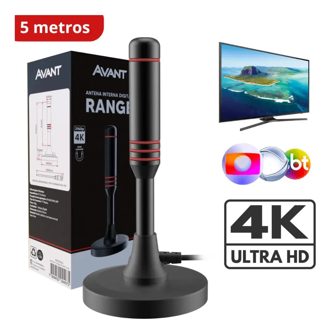 Antena Tv Base Magnética Interno Uhf 5m Macho Avant