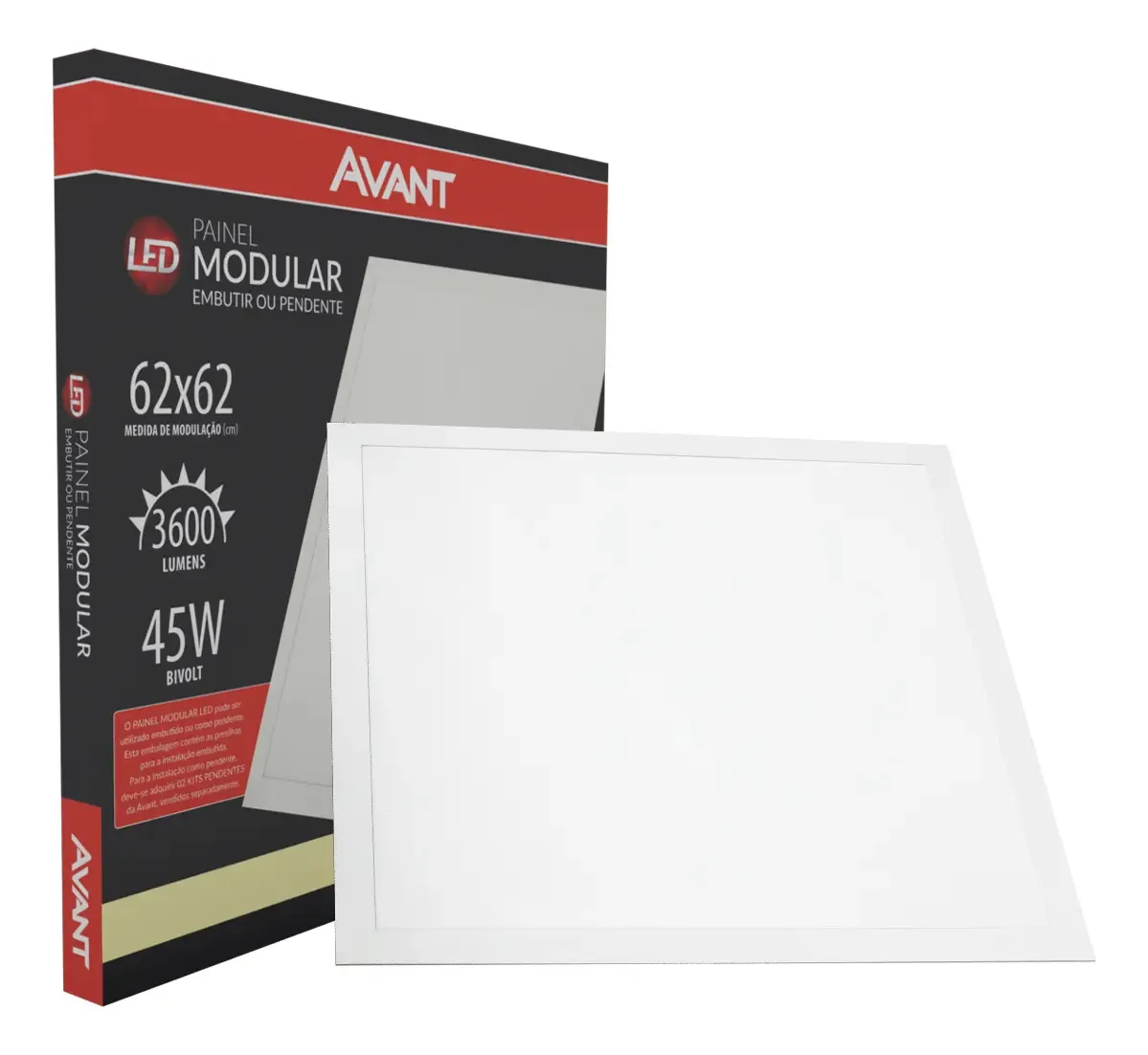 Kit 10 Paineis Led Modular 62cm 45w 4000k Embutir Pendente