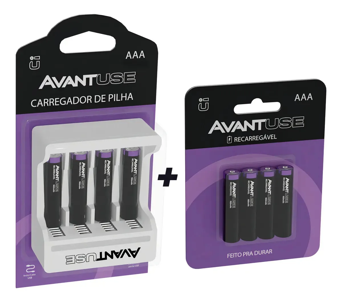 Kit 8 Pilhas Recarregável Aaa Palito + Carregador Avant Use