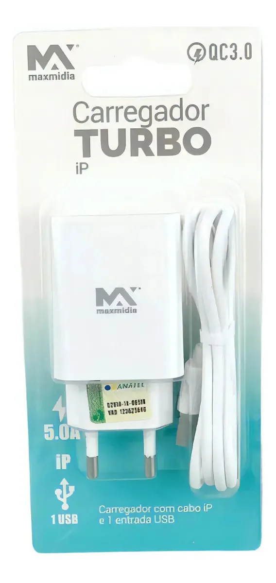 Carregador Turbo Rápido Ip Usb 5.0a Branco