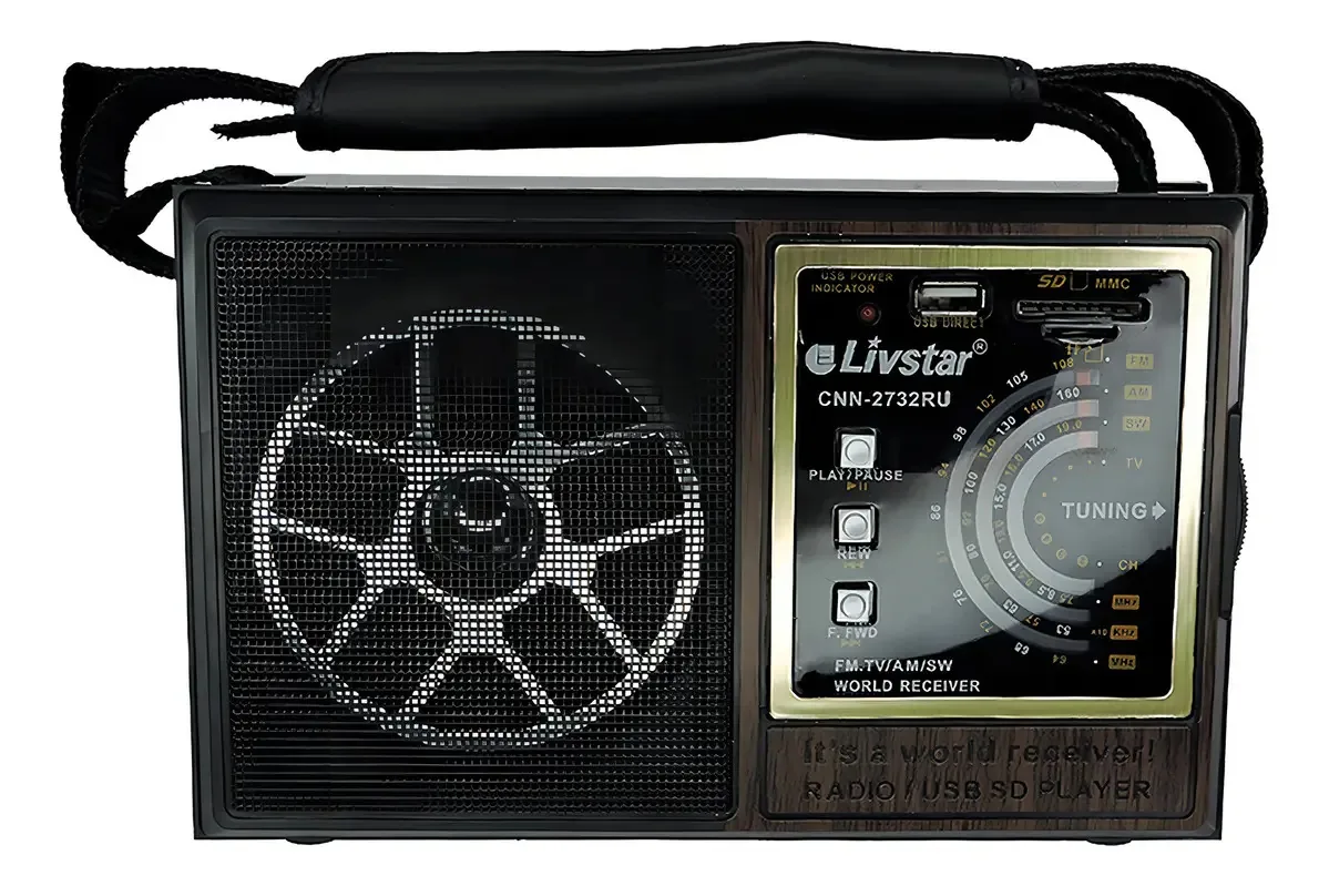 Rádio Retrô Livstar AM FM Recarregável 5W Analógico Portátil