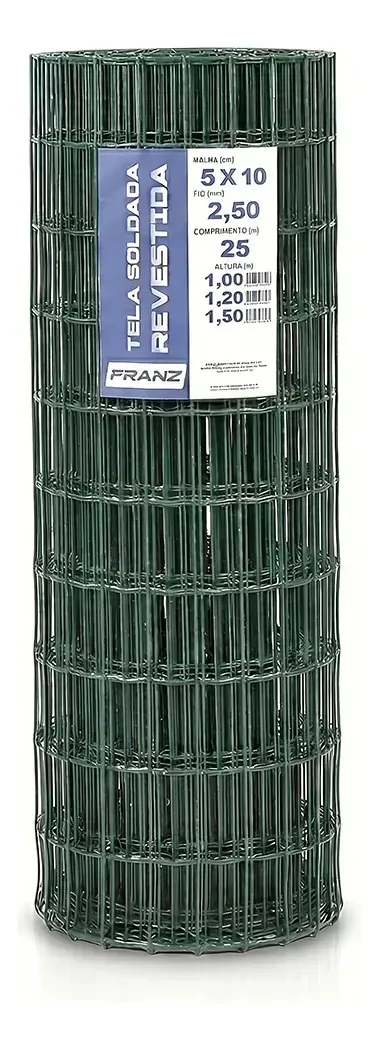 Tela Soldada Revestida Pvc Verde 5x10cm Fio 2,5mm 25m 1,2m