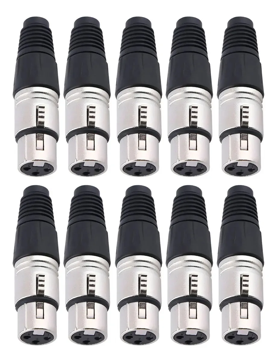 Kit 10 Plugs Conectores Xlr Canon Linha Fêmea Profissional