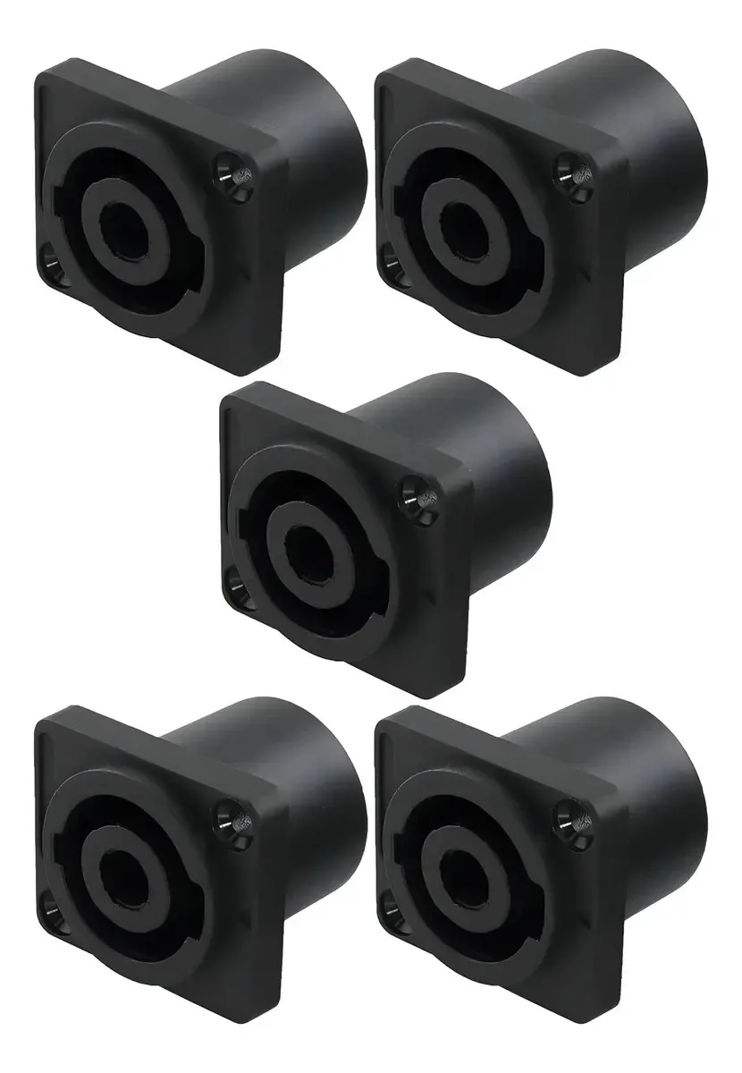 Kit Com 05 Conectores Combo Speakon Fêmea Quadrado 4 Polos