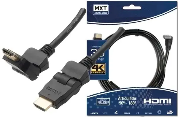 Cabo Hdmi Articulado 90/180º 30awg 2 Pontas 3 Metros Mxt