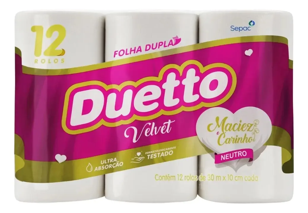 Papel Higiênico Duetto Velvet Folha Dupla 30mx10cm