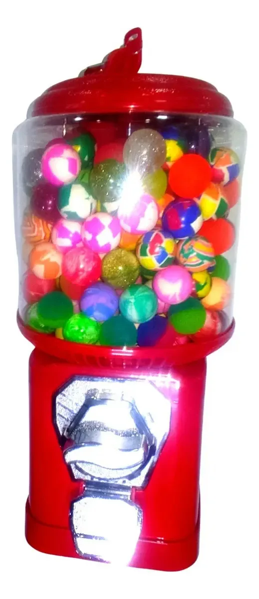 Máquina Bolinha Pula Pula Chicletes Vermelha com 250 Bolas 27mm