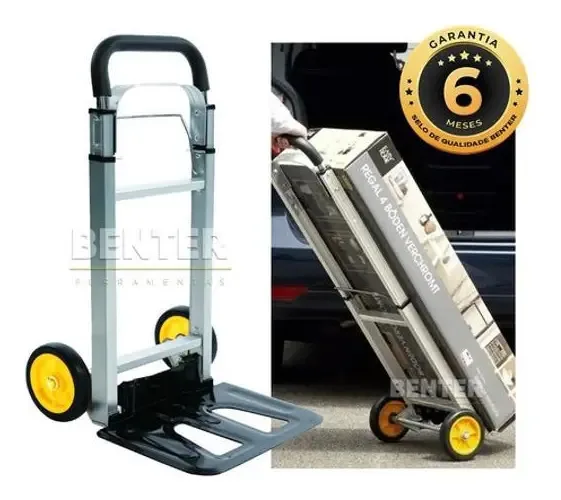 Carrinho Com Roda De Carga Retrátil Transporte Até 90kg Max