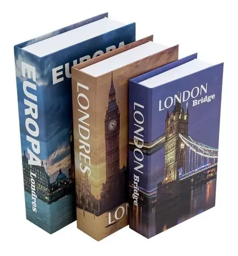 Conjunto 3 Caixas Livro Decorativo Europa Londres London