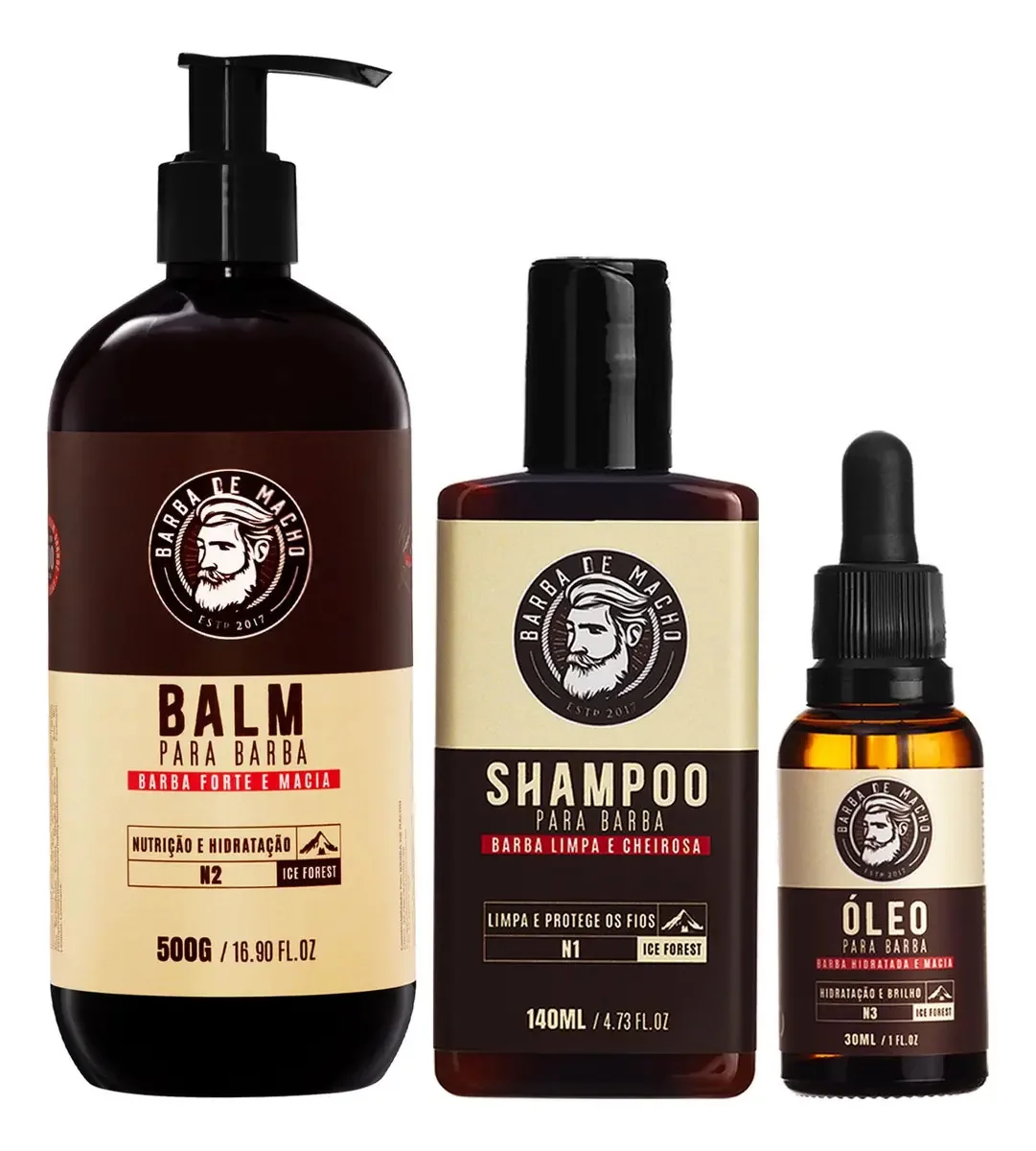 Kit Barba Grande Balm 500g Shampoo 140ml E Oleo Ice Forest