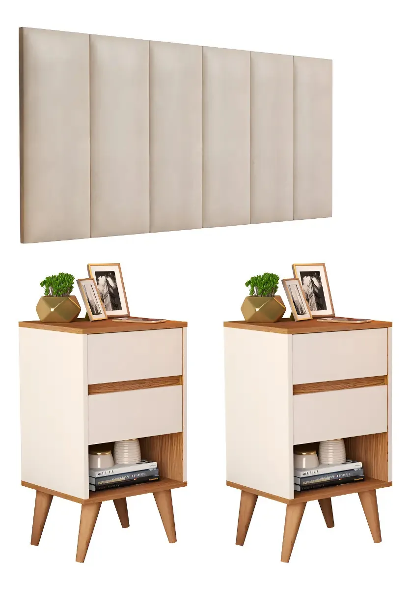 Conjunto Quarto 2 Mesas De Cabeceira Queen 1,60 Duda Brilhante Off