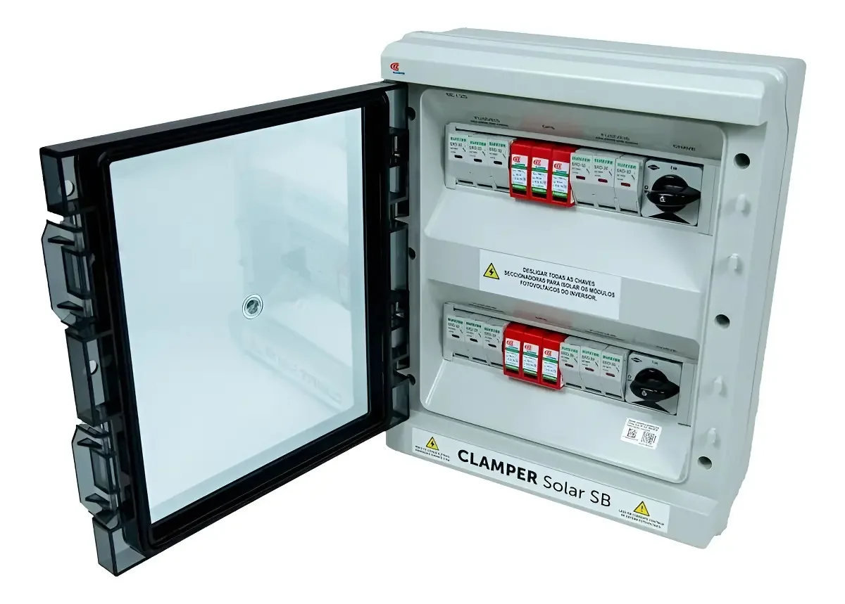 String Box Solar Clamper 1000V 18kA 6 Entradas 2 Saídas DPS Classe II