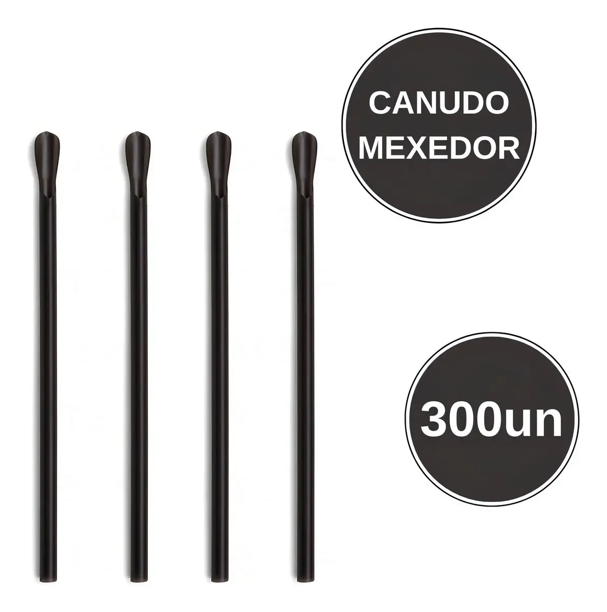 Canudos Plásticos Preto Mexedor P/ Drinks Mazel 300 Unidades
