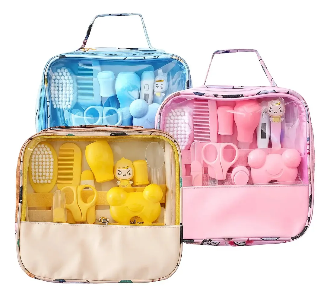 Kit 13 Peças Completo Bolsa Cuidados Higiene Saúde Do Bebê Cor Rosa