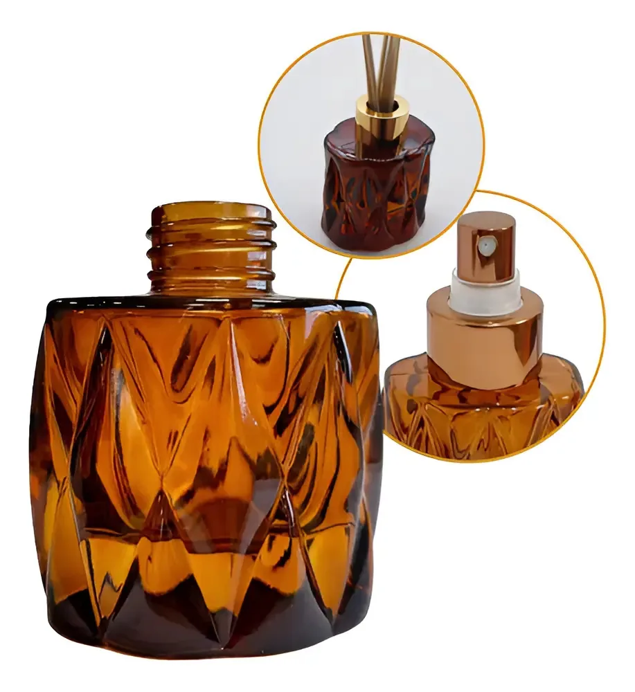 Kit 4 Frascos de Vidro Oval Zaragoza Âmbar 50ml Perfumaria Rizzo